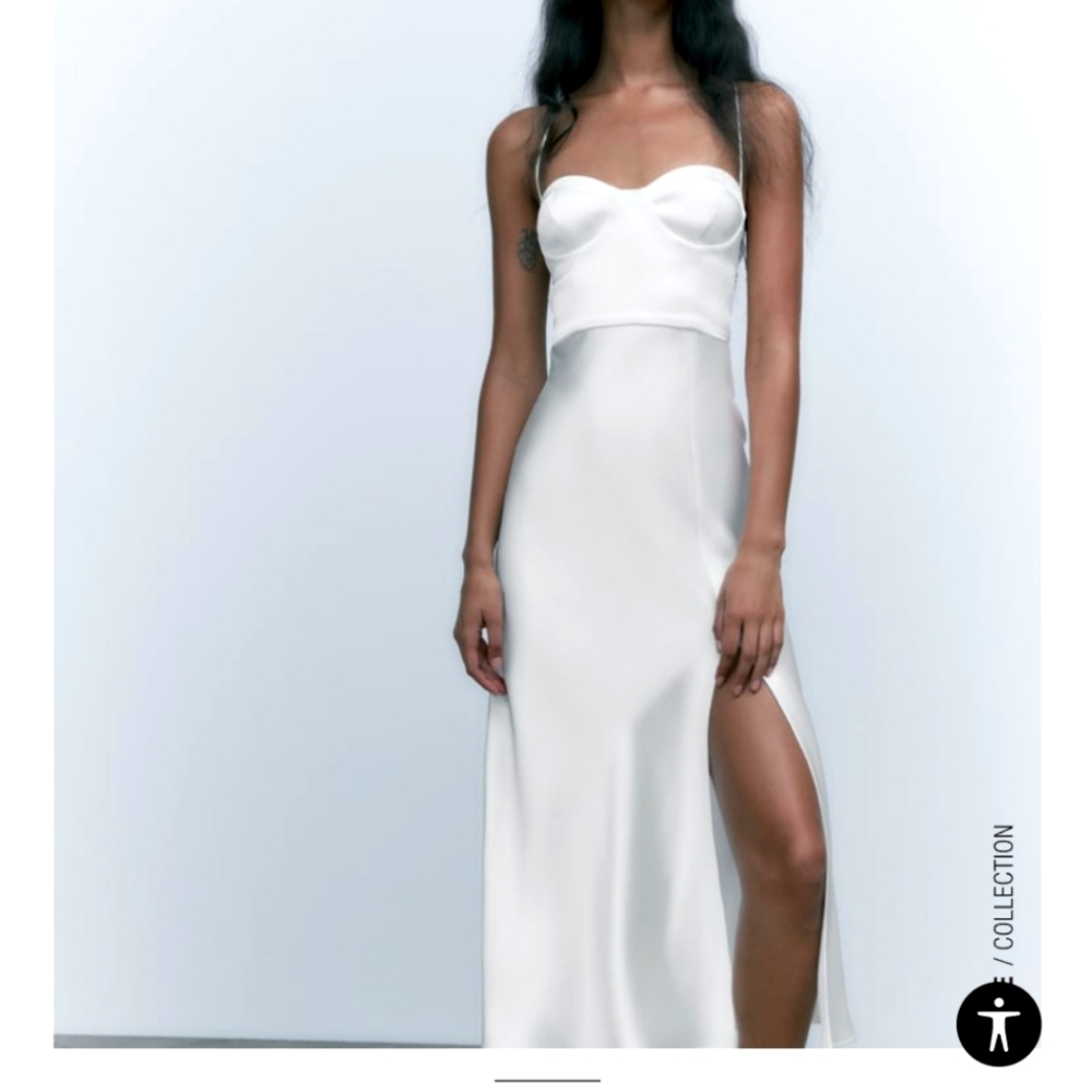 Zara SWEETHEART NECKLINE MIDI DRESS